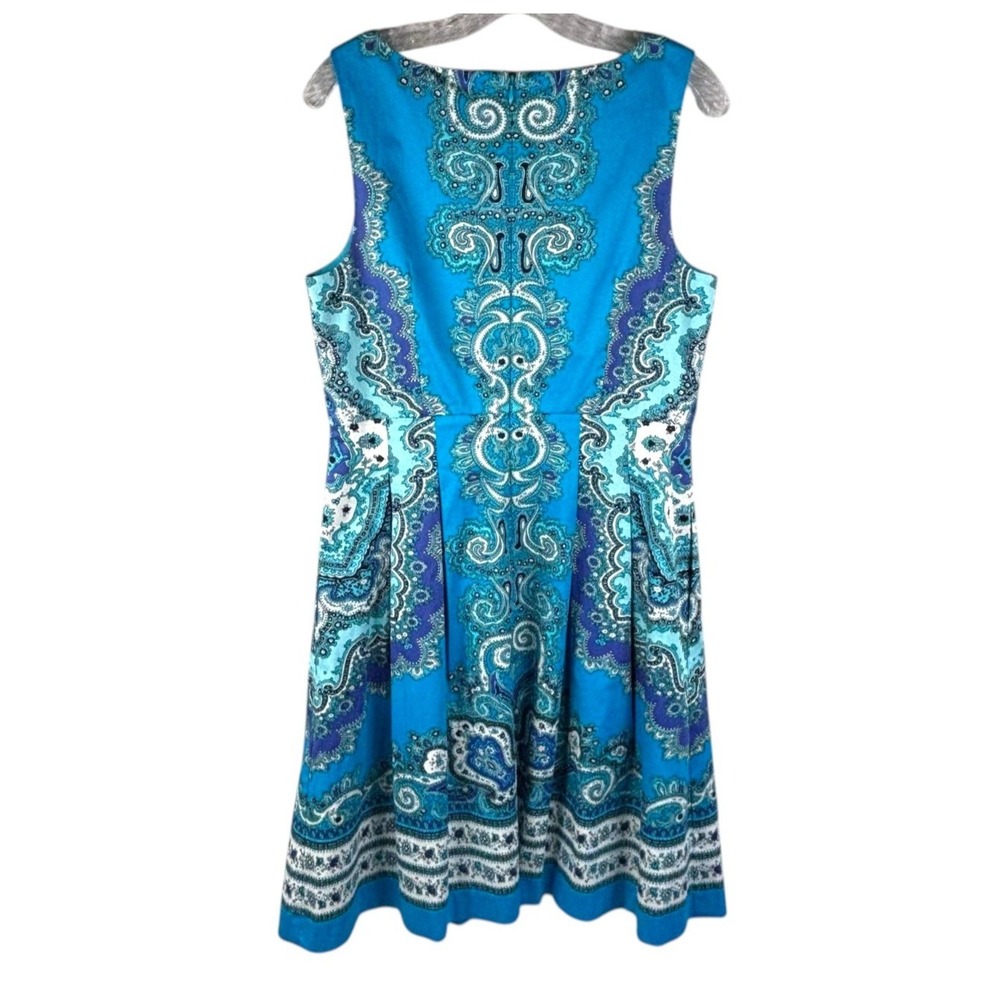 Talbots RSVP Aqua Paisley Fit & Flare Cotton Dress 12P Coastal Feminine - Picture 3 of 9